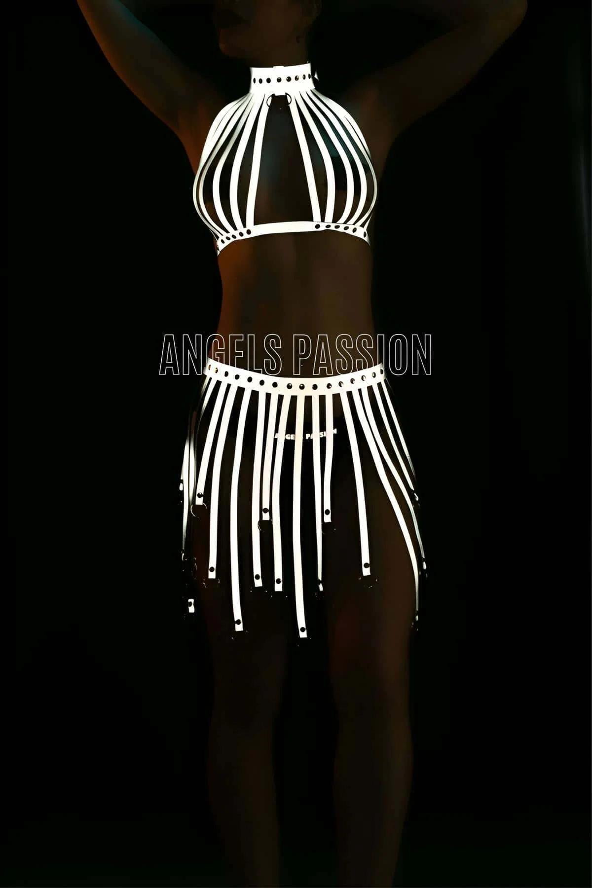 Reflective Halter Harness & Fringe Skirt Set
