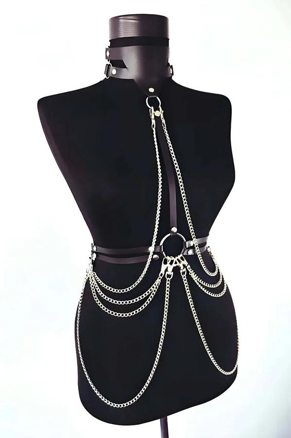 Chain Body Harness with Choker Neck Strap