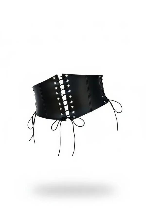 Faux Leather Lace-Up Waspie Corset Belt