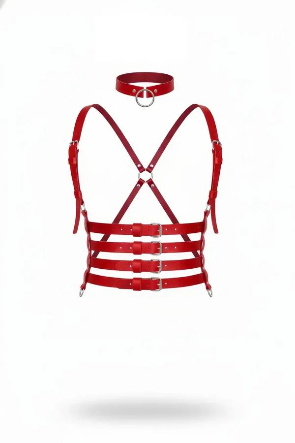 Red Caged Body Harness & Choker Set