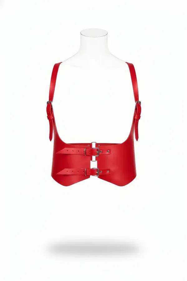 Red Faux Leather Waist Shaping Harness with Shoulder Straps