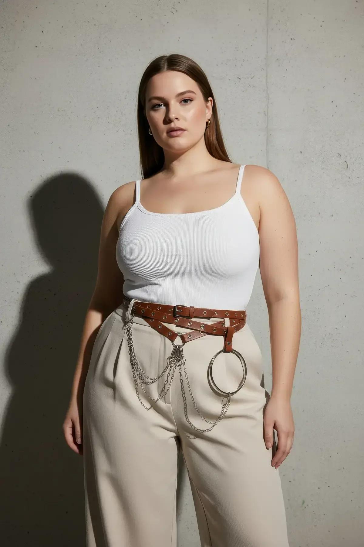 Brown Faux Leather Waist Harness with Draped Chains