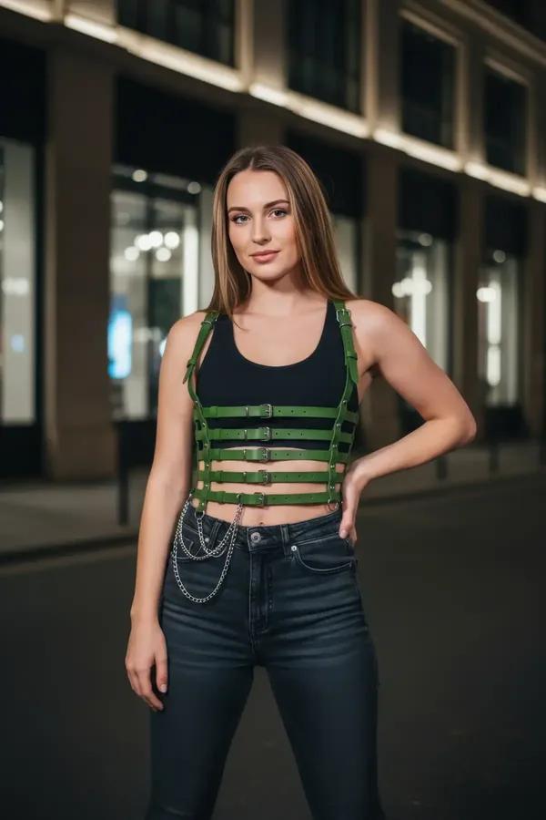 Multi-Buckle Body Harness with Waist Chain