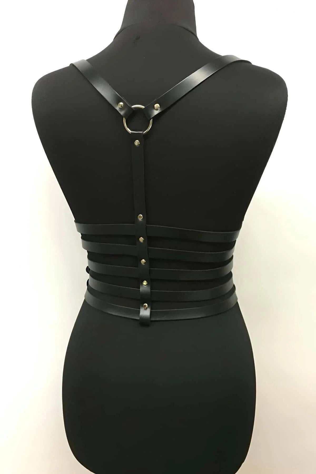 Five-Strap Corset Harness with Buckles and Detachable Chain