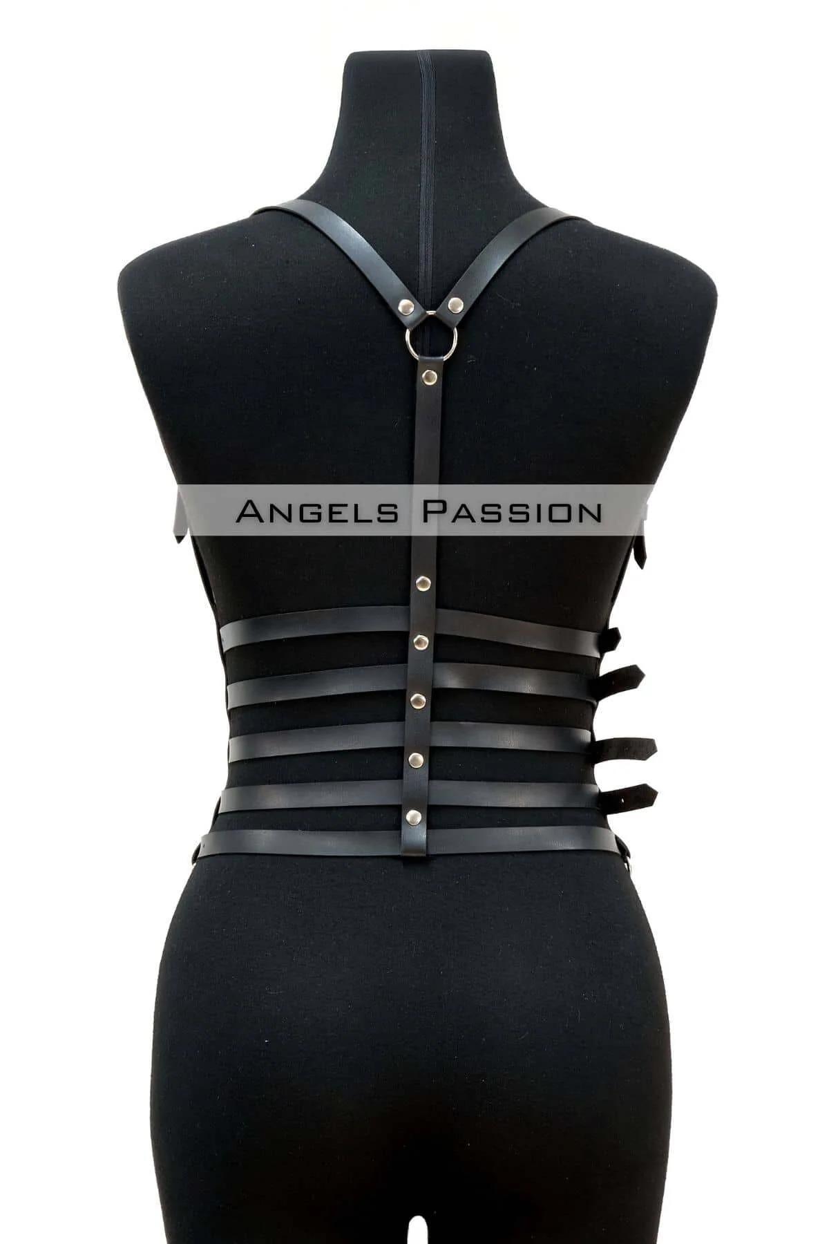 Faux Leather Corset-Style Harness with Side Chain Detail