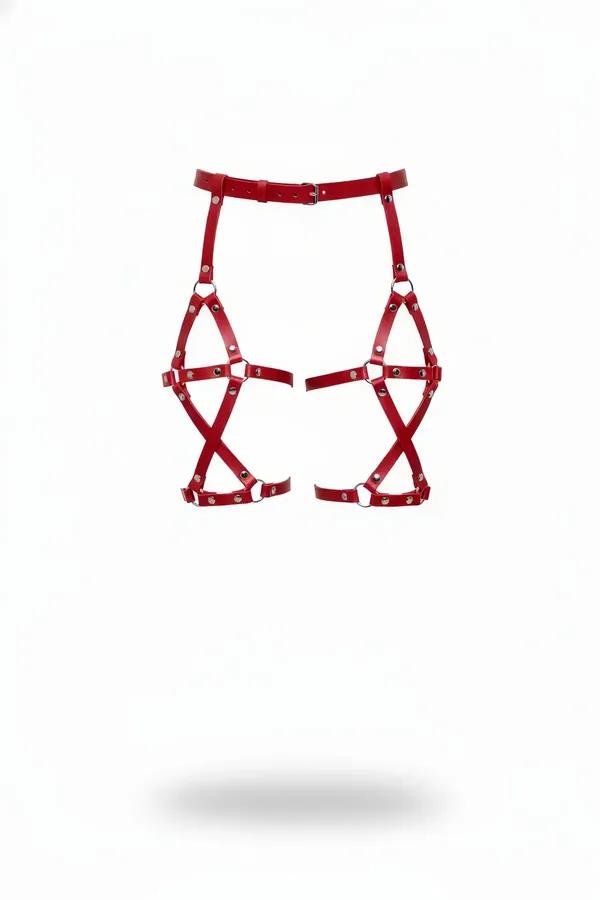 Red Faux Leather Thigh Harness with Adjustable Waist Belt