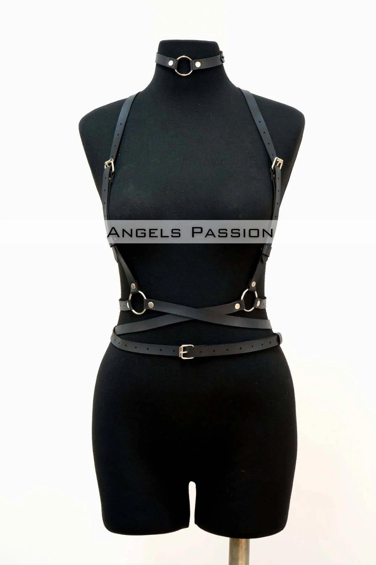 Adjustable Faux Leather Chest Harness and Choker Set