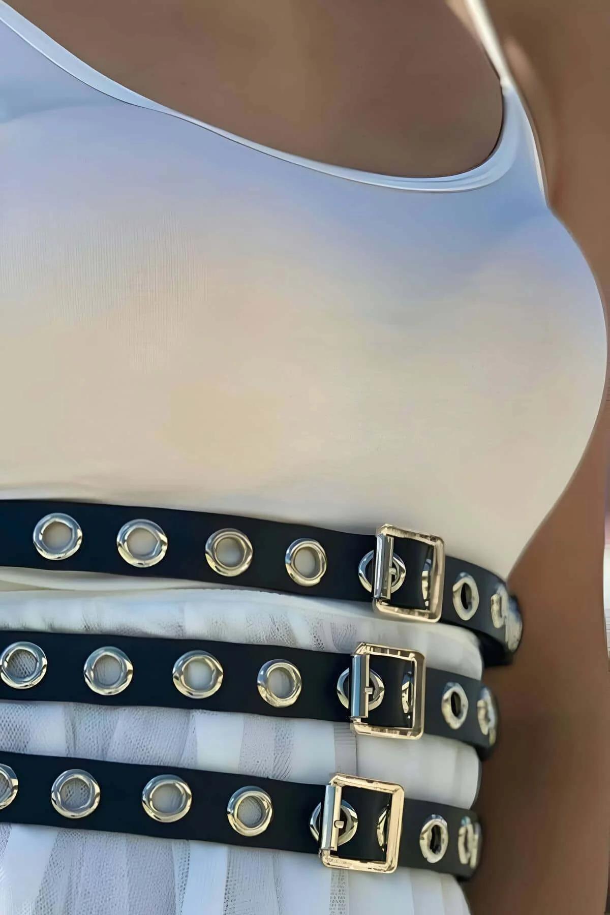 Triple-Strap Waist Harness with Metal Buckles & Grommets