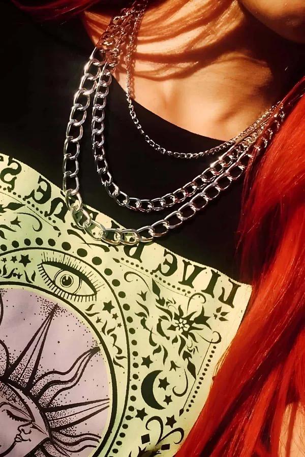 Layered Chain Necklace Set with Mixed Links