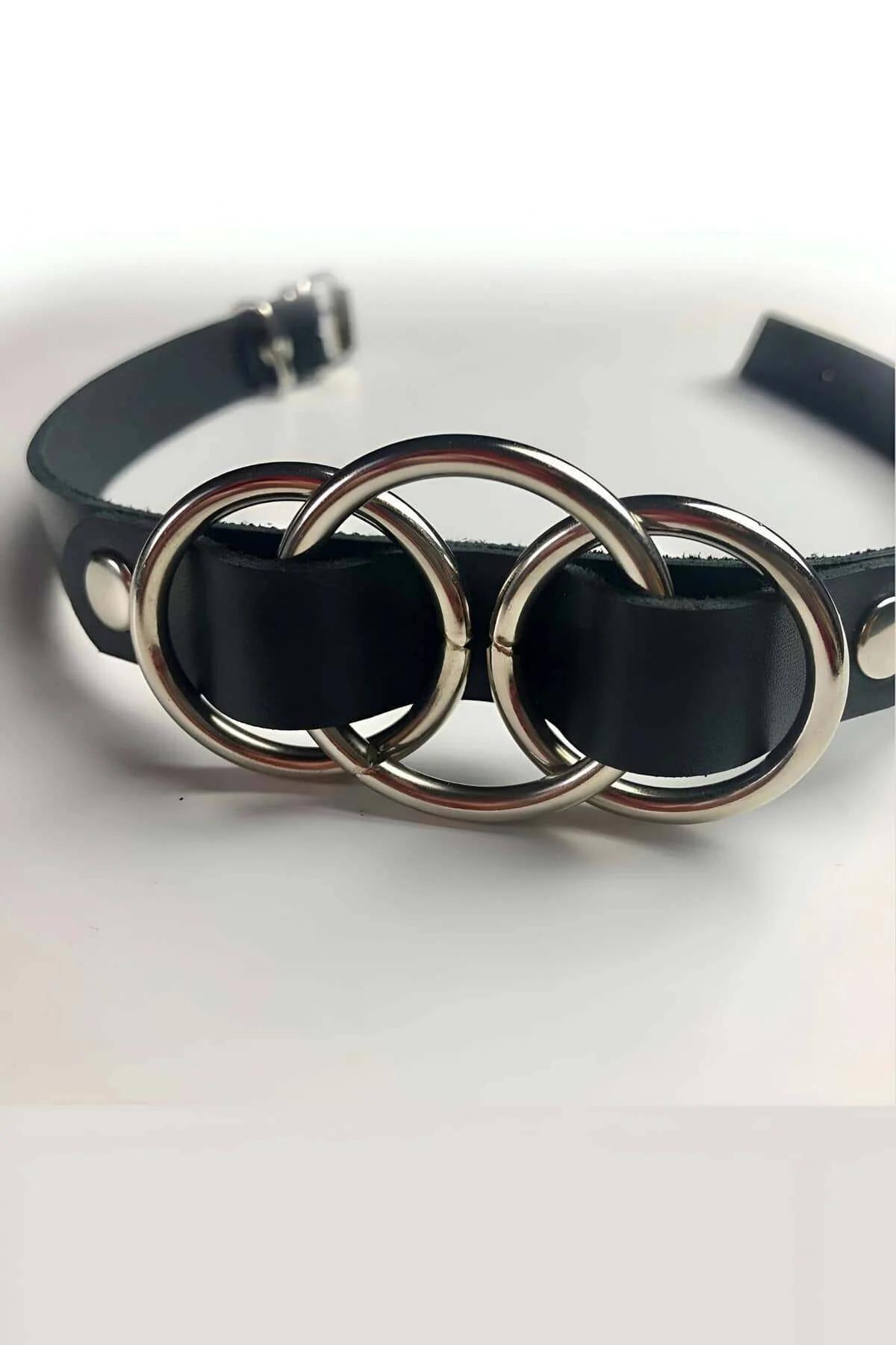 Triple Ring Black Faux Leather Choker