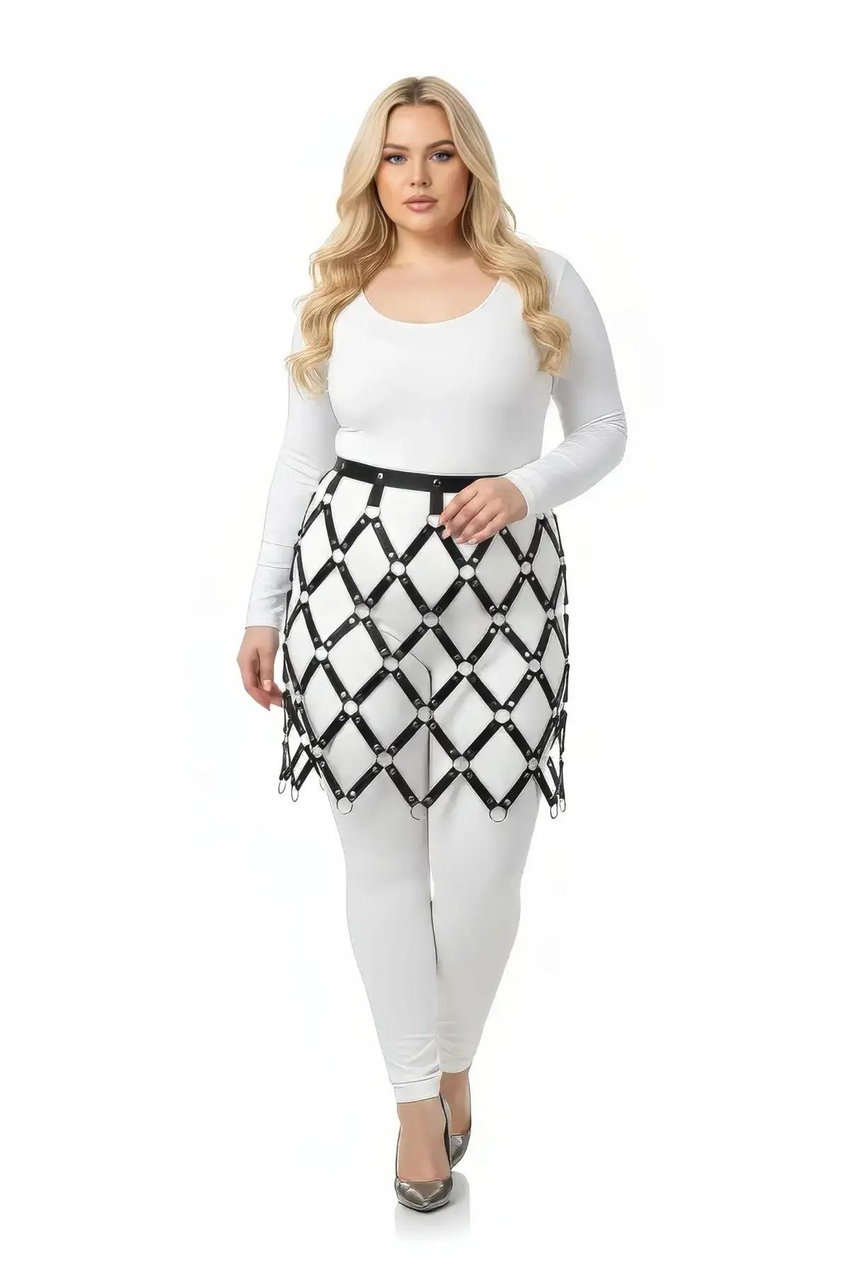 Diamond Faux Leather Skirt Harness with O-Rings