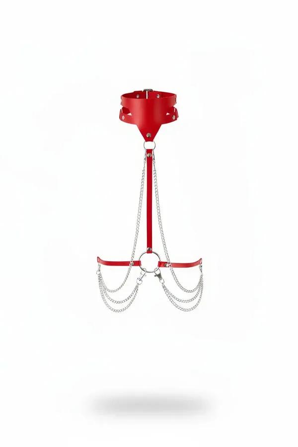 Red Faux Leather Chain Body Harness with Choker