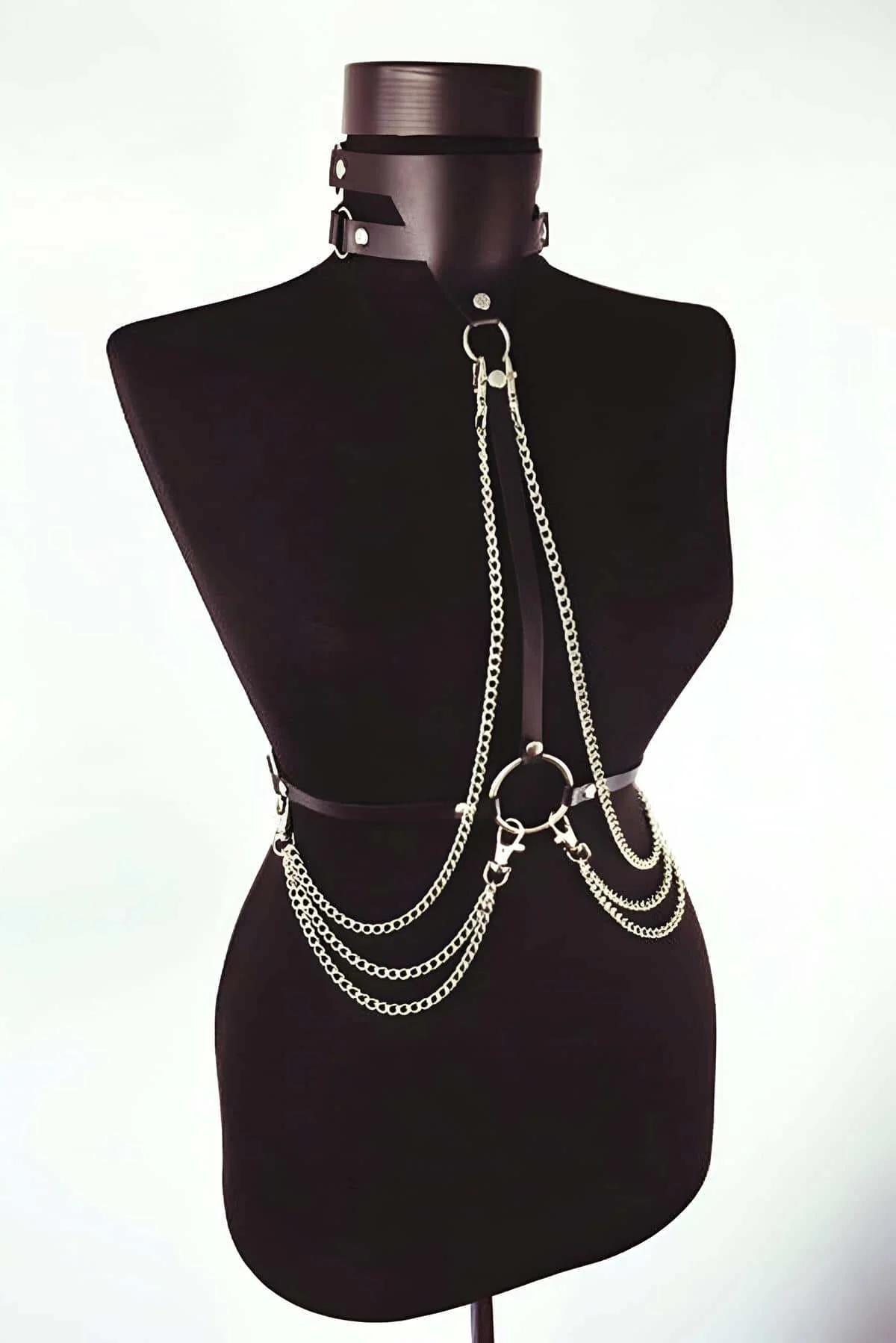Chest Harness with Cascading Chains & Choker