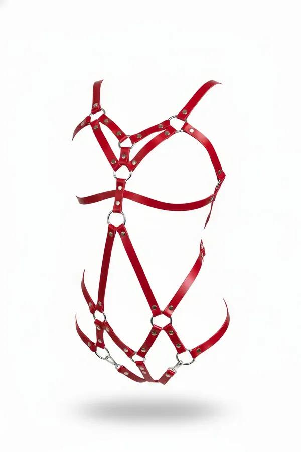 Strappy Red Faux Leather Body Harness