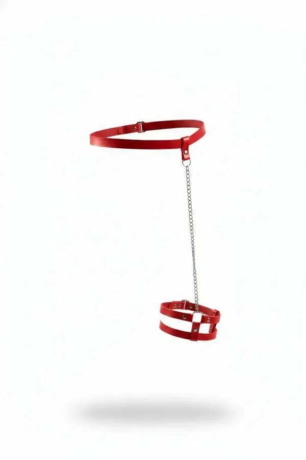 Red Faux Leather Waist-to-Garter Chain Harness
