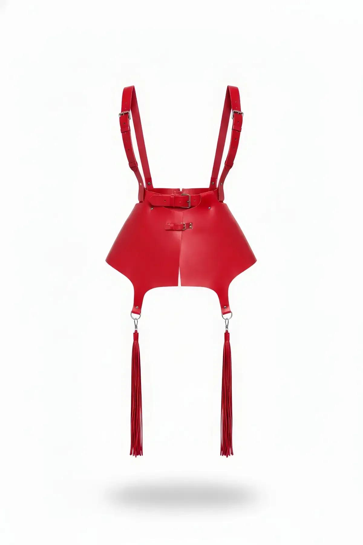 Red Faux Leather Waist Harness with Adjustable Shoulder Straps