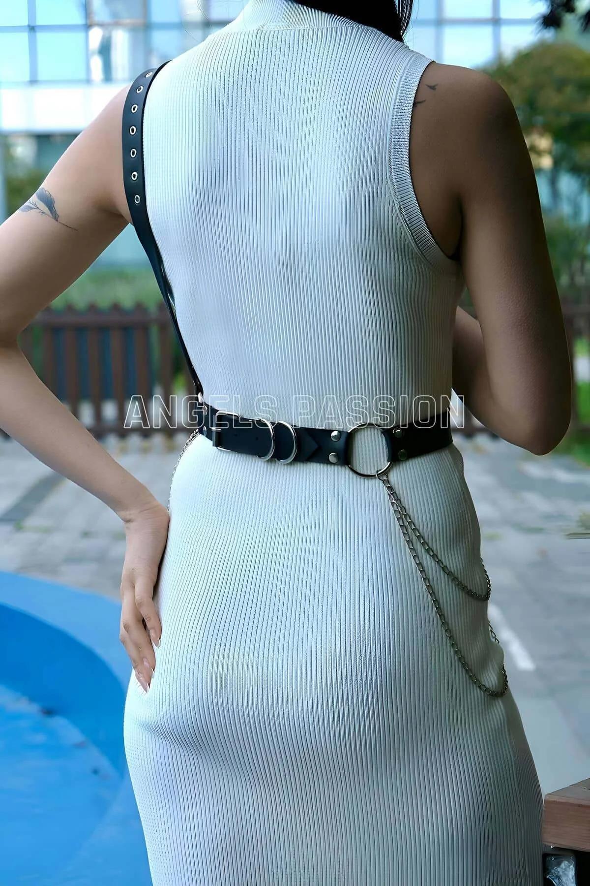 Asymmetric Chest Harness with Wide Belt & Draping Chains