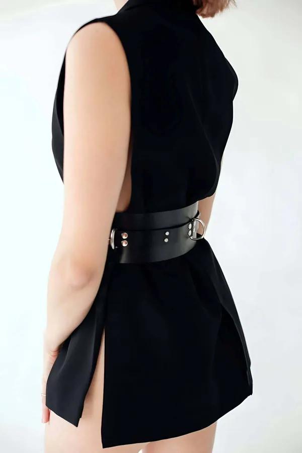 Wide Faux Leather Cinch Belt with Triple Buckle Detail