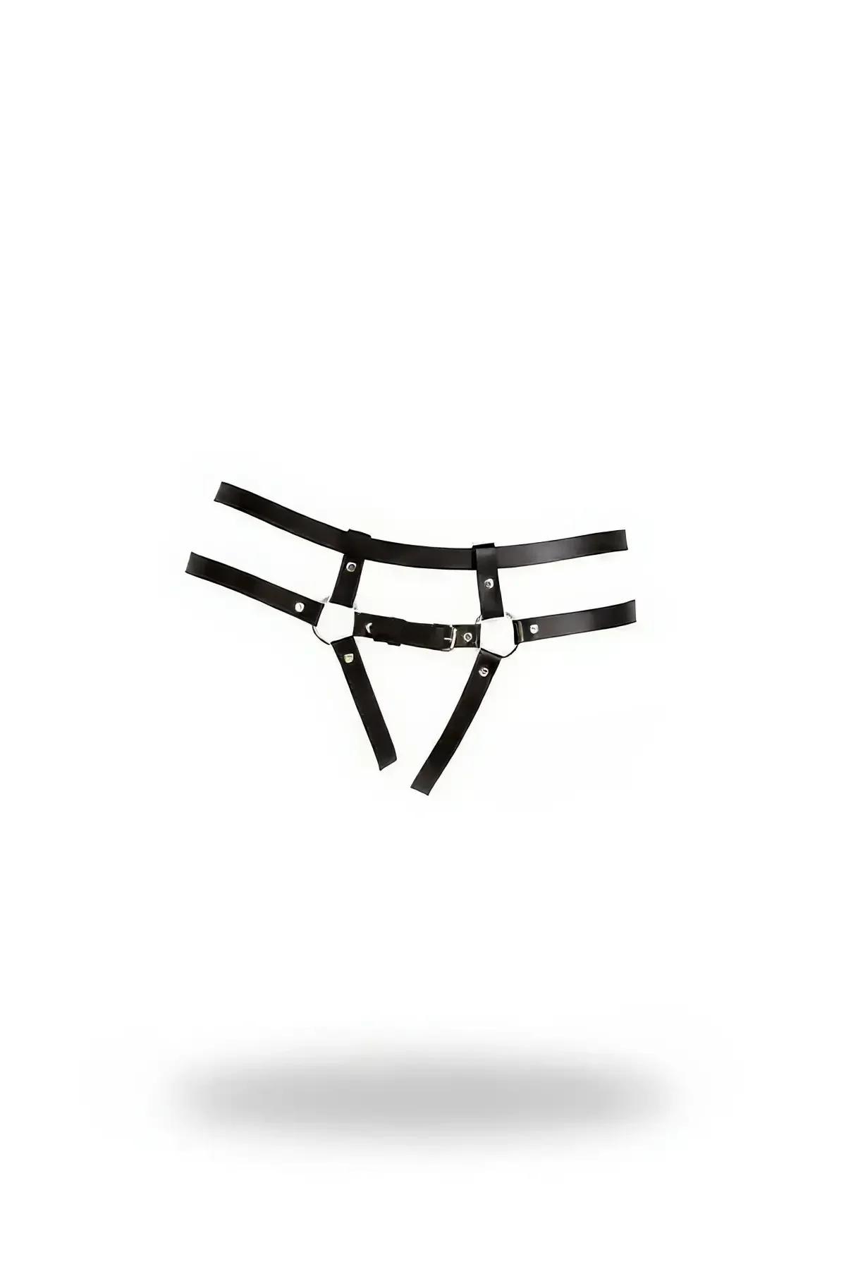 Faux Leather Thong Harness with Adjustable Waist Straps