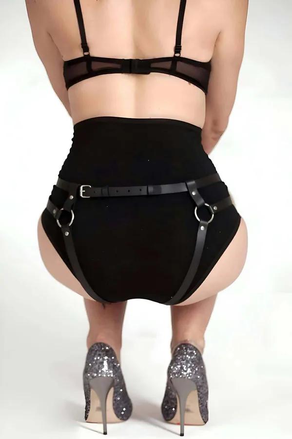 Adjustable Faux Leather Thigh Harness Panty with O-Rings