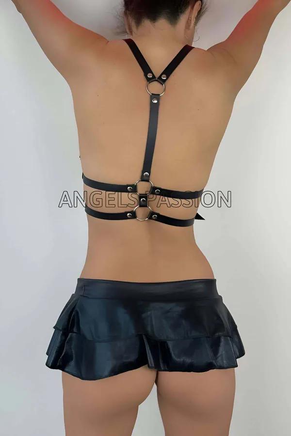 Strappy Faux Leather Leg Harness with Garter Detail