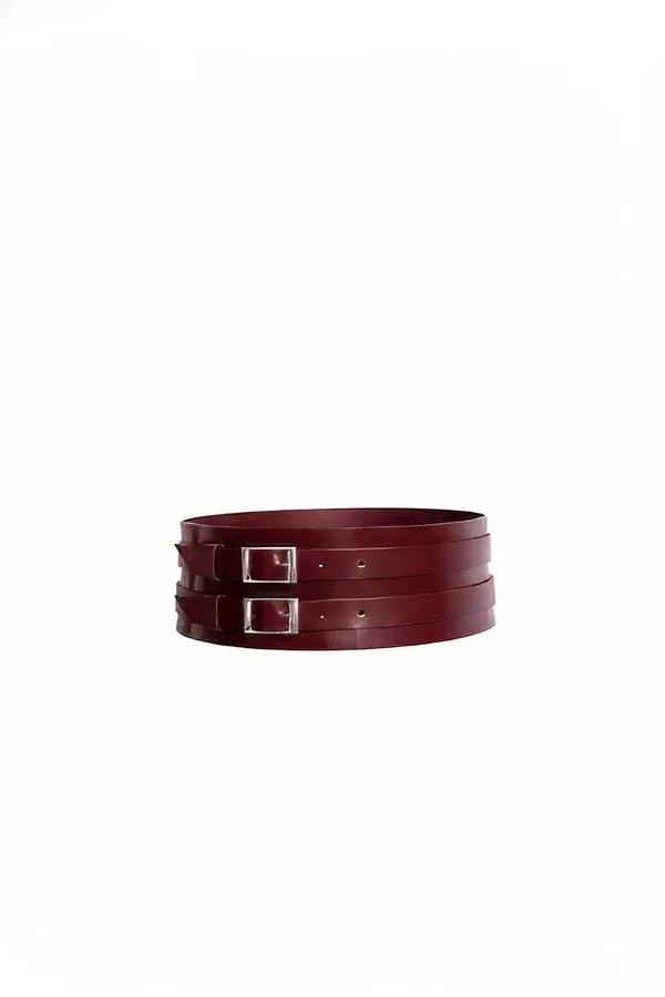 Wide Faux Leather Waist Belt Harness with Double Buckles