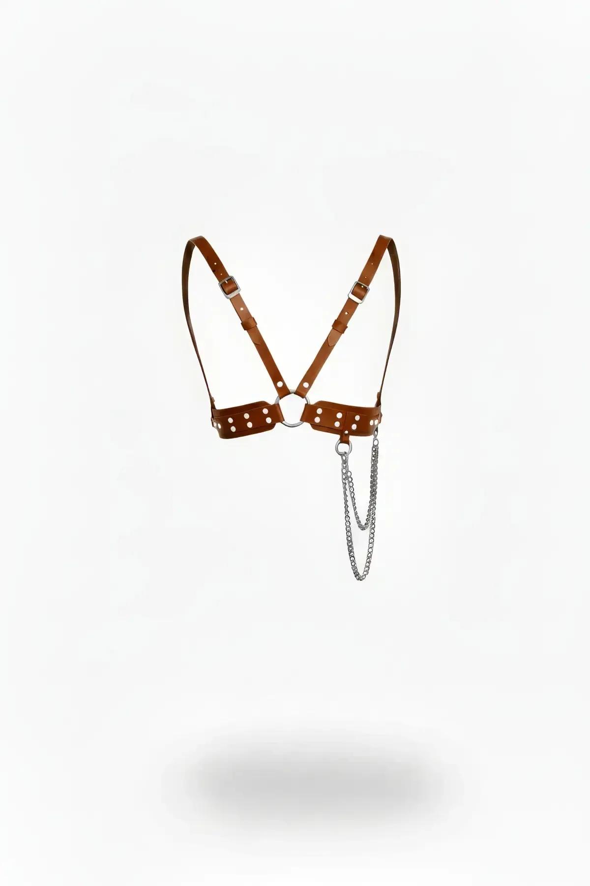 Studded Chest Harness with Adjustable Straps & Draped Chain