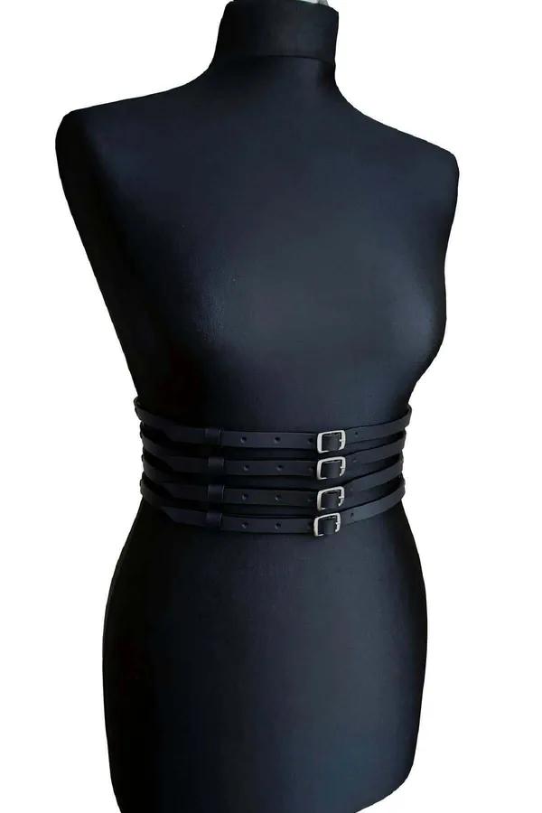 Four-Strap Vegan Leather Waspie Belt