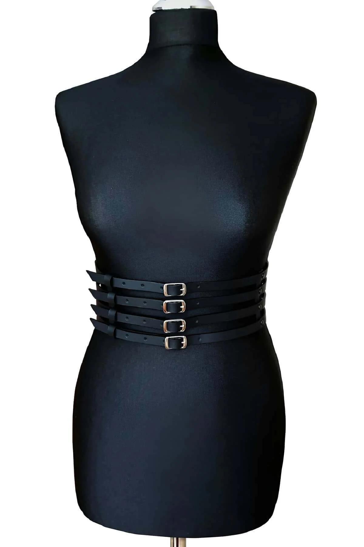 Four-Strap Vegan Leather Waspie Belt