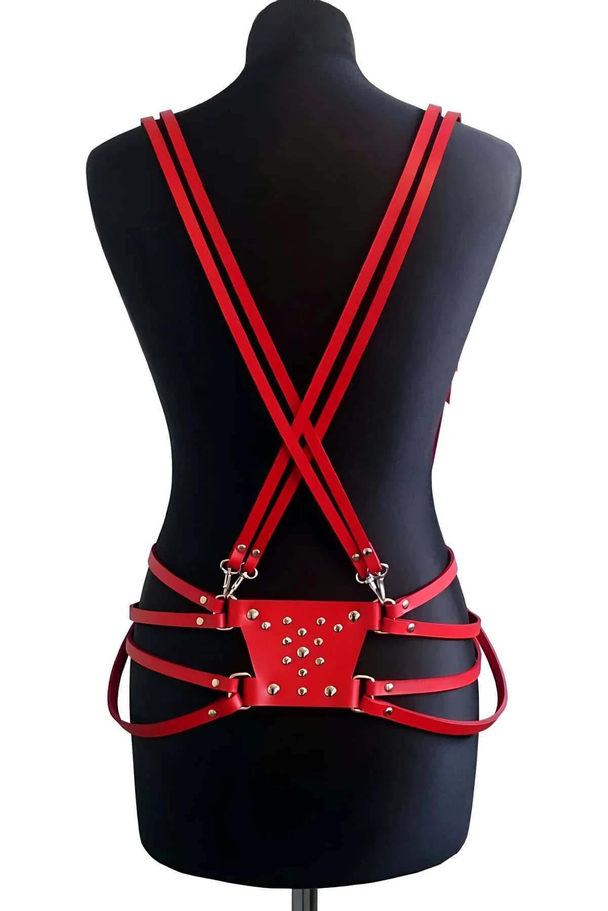 Studded Faux Leather Body Harness with Adjustable Straps