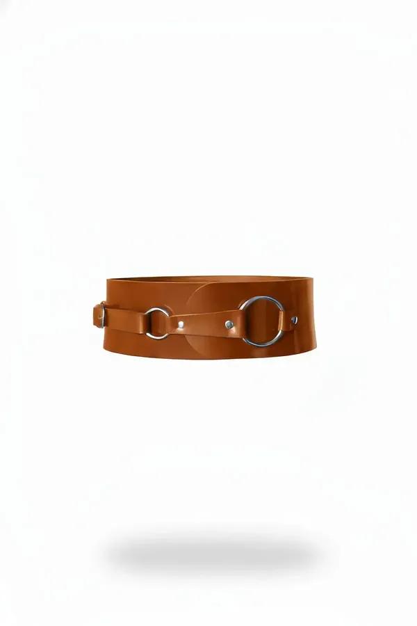 Cognac Faux Leather Waist Cinch Belt with O-Rings