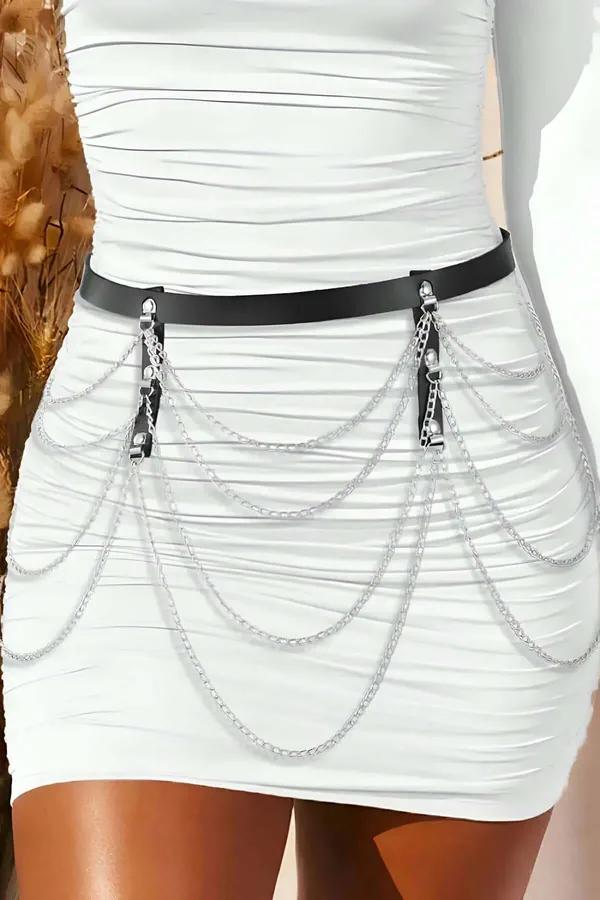 Faux Leather Waist Harness with Multi-Layer Chain
