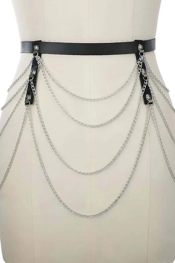 Faux Leather Waist Harness with Multi-Layer Chain