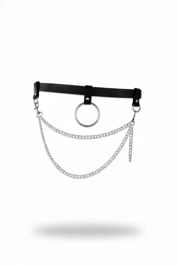 O-Ring Faux Leather Waist Belt with Layered Chains