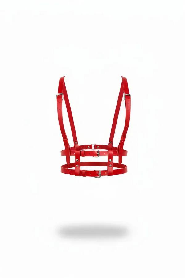 Strappy Red Chest Harness with Double Buckles