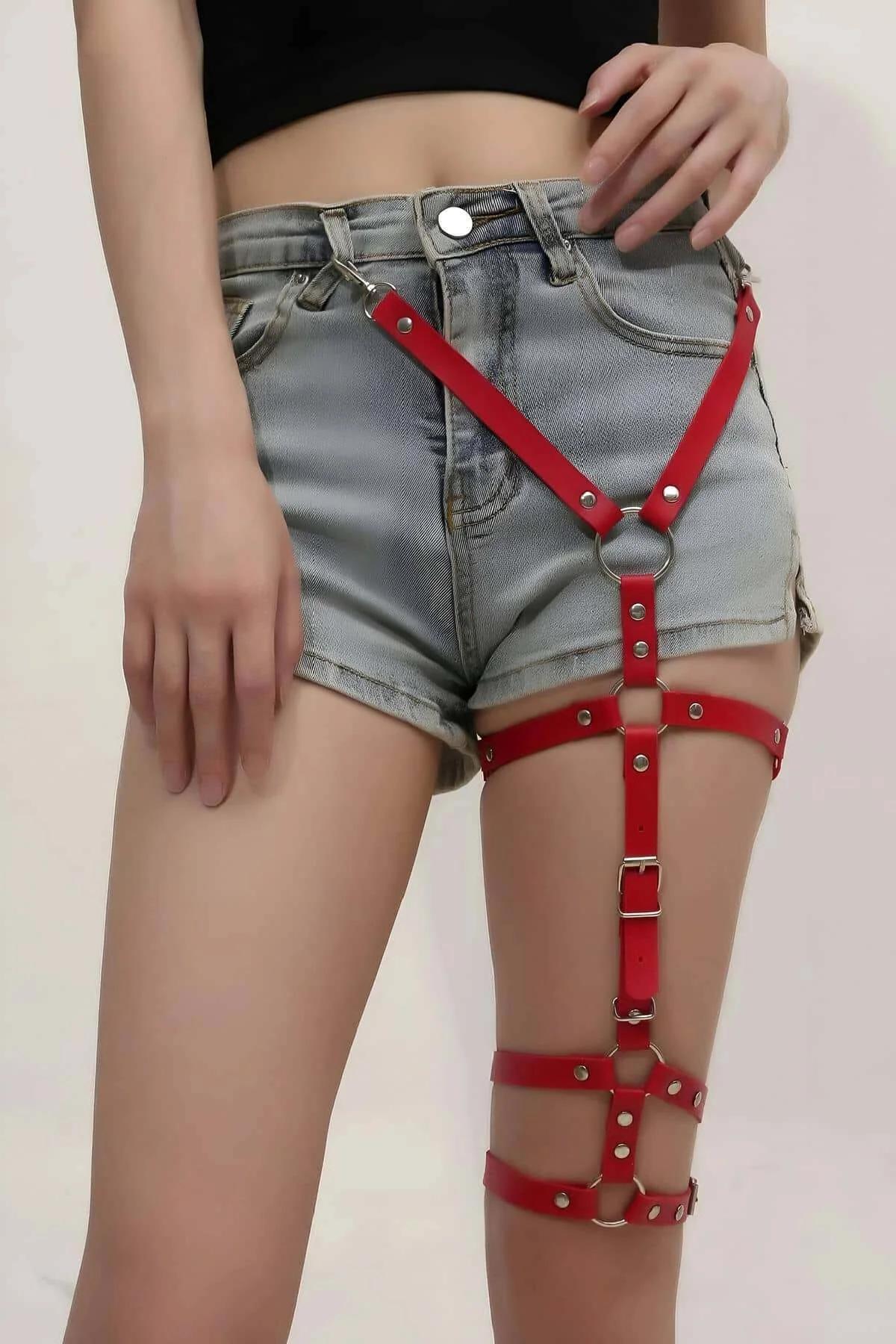 Red Faux Leather Thigh Garter Harness