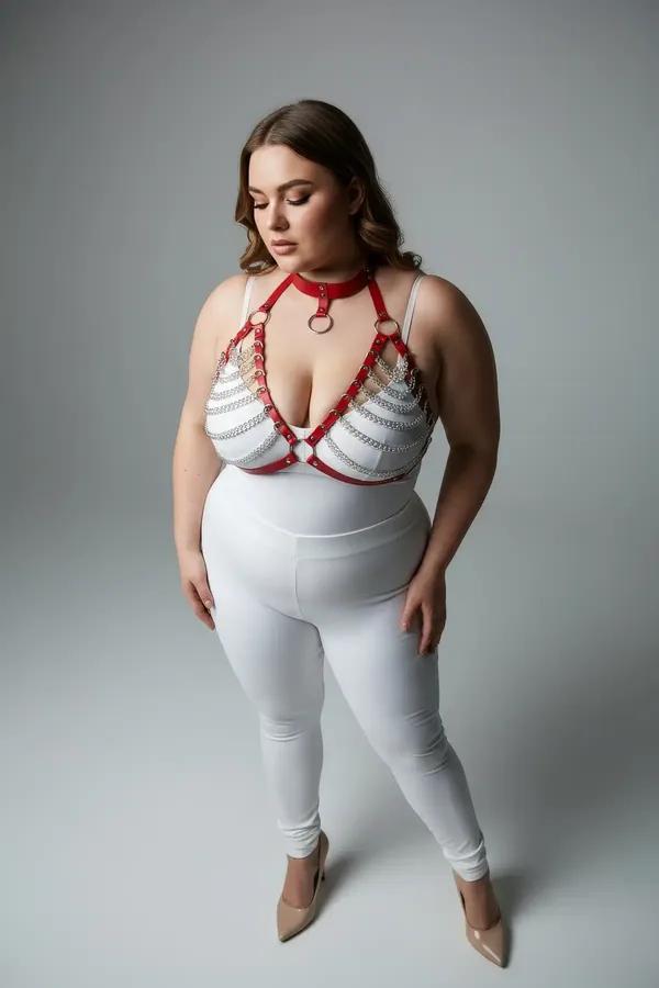 Red Chain & Faux Leather Body Harness