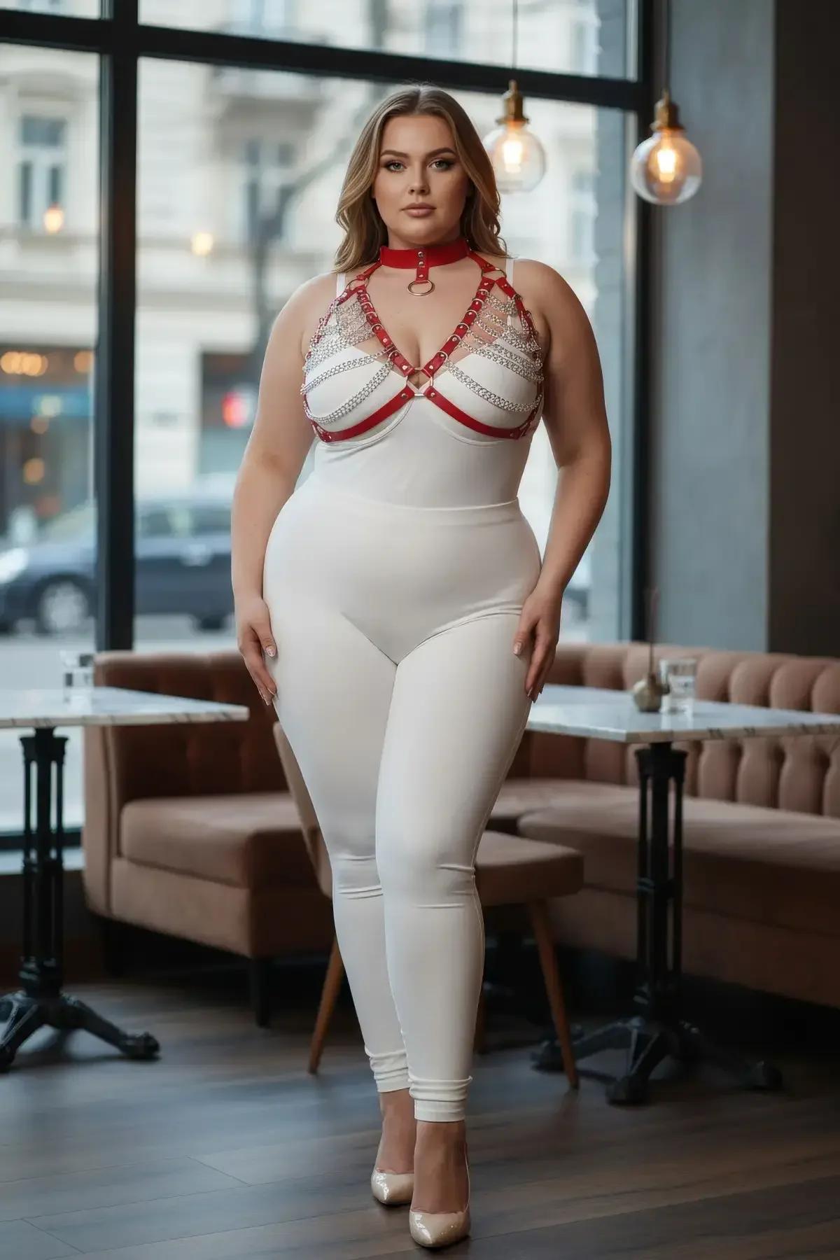 Red Chain & Faux Leather Body Harness