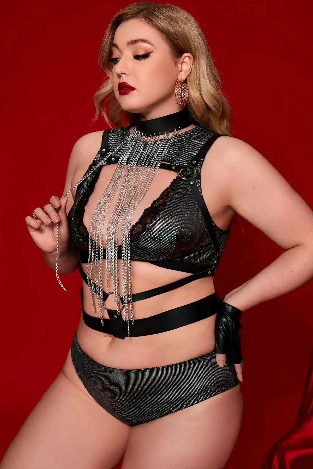 Choker Chest Harness with Cascading Chain Detail