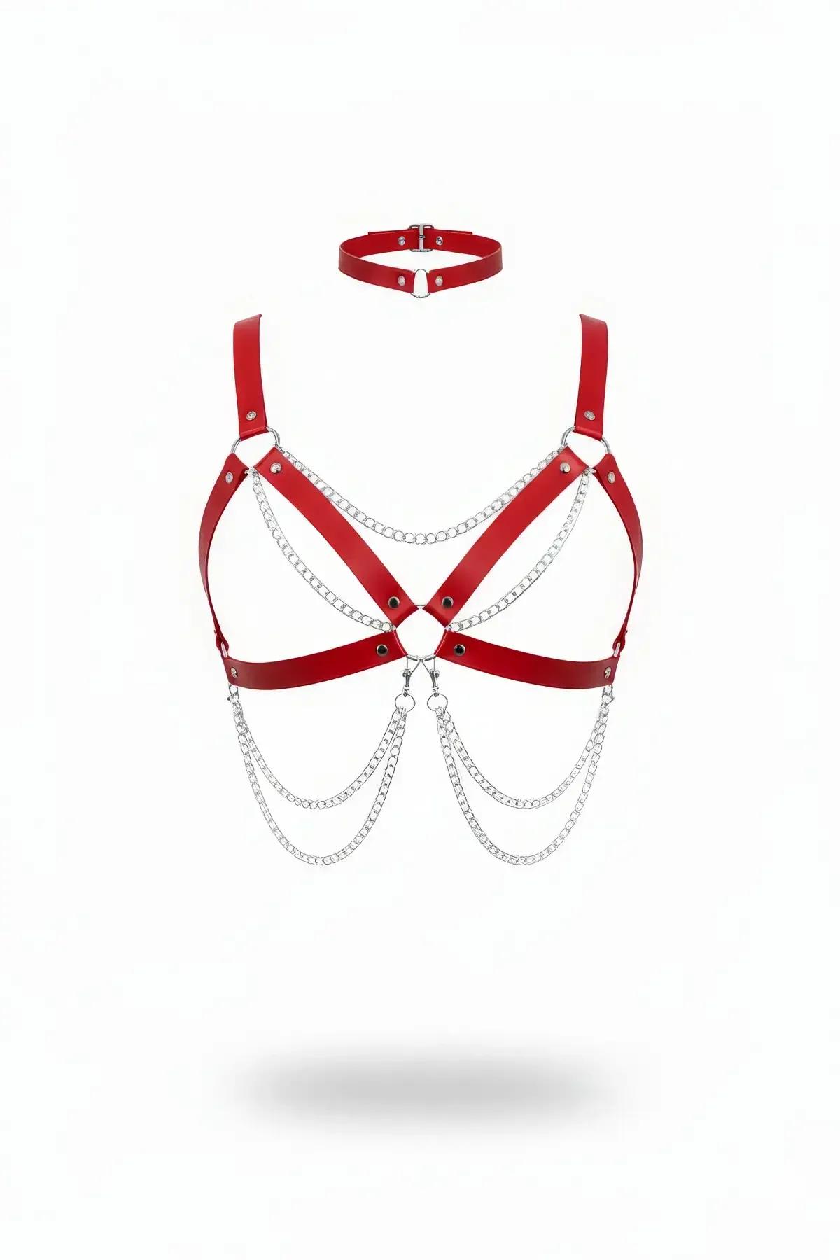 Chain & Choker Faux Leather Harness Set