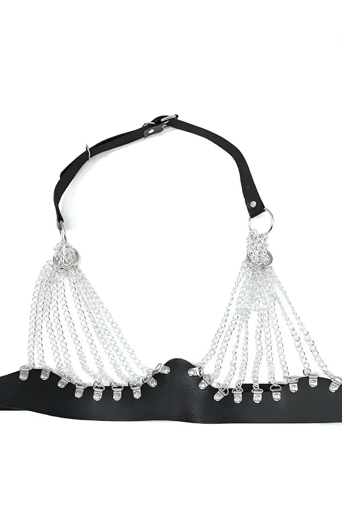 Chained Body Harness with Faux Leather Band