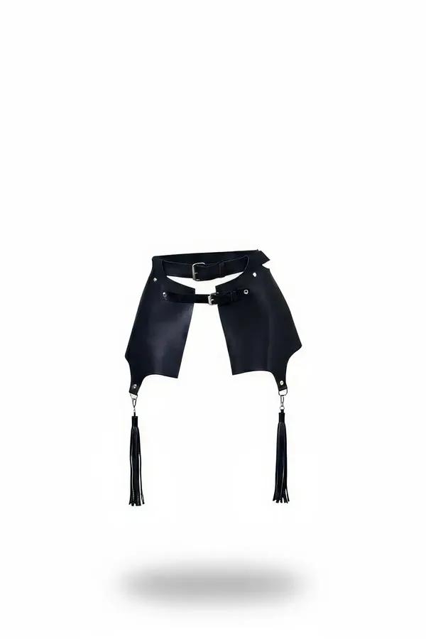 Black Faux Leather Waist Harness with Skirt Panels