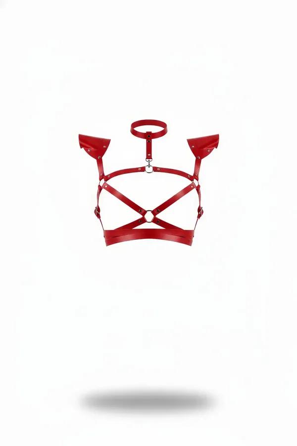 Red Faux Leather Chest Harness with Winged Shoulders