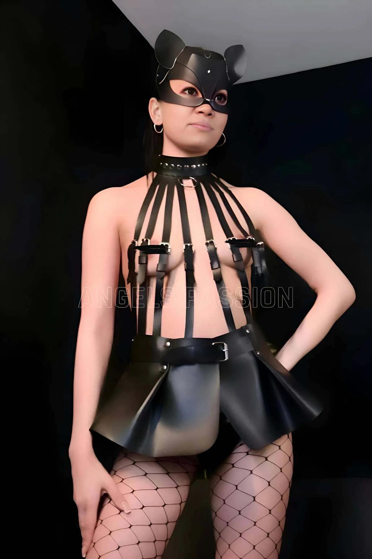 Black Faux Leather Skirt Harness and Adjustable Bustier