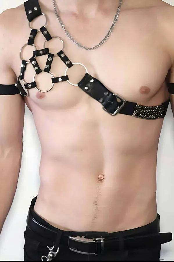 O-Ring & Chain Detail Faux Leather Harness