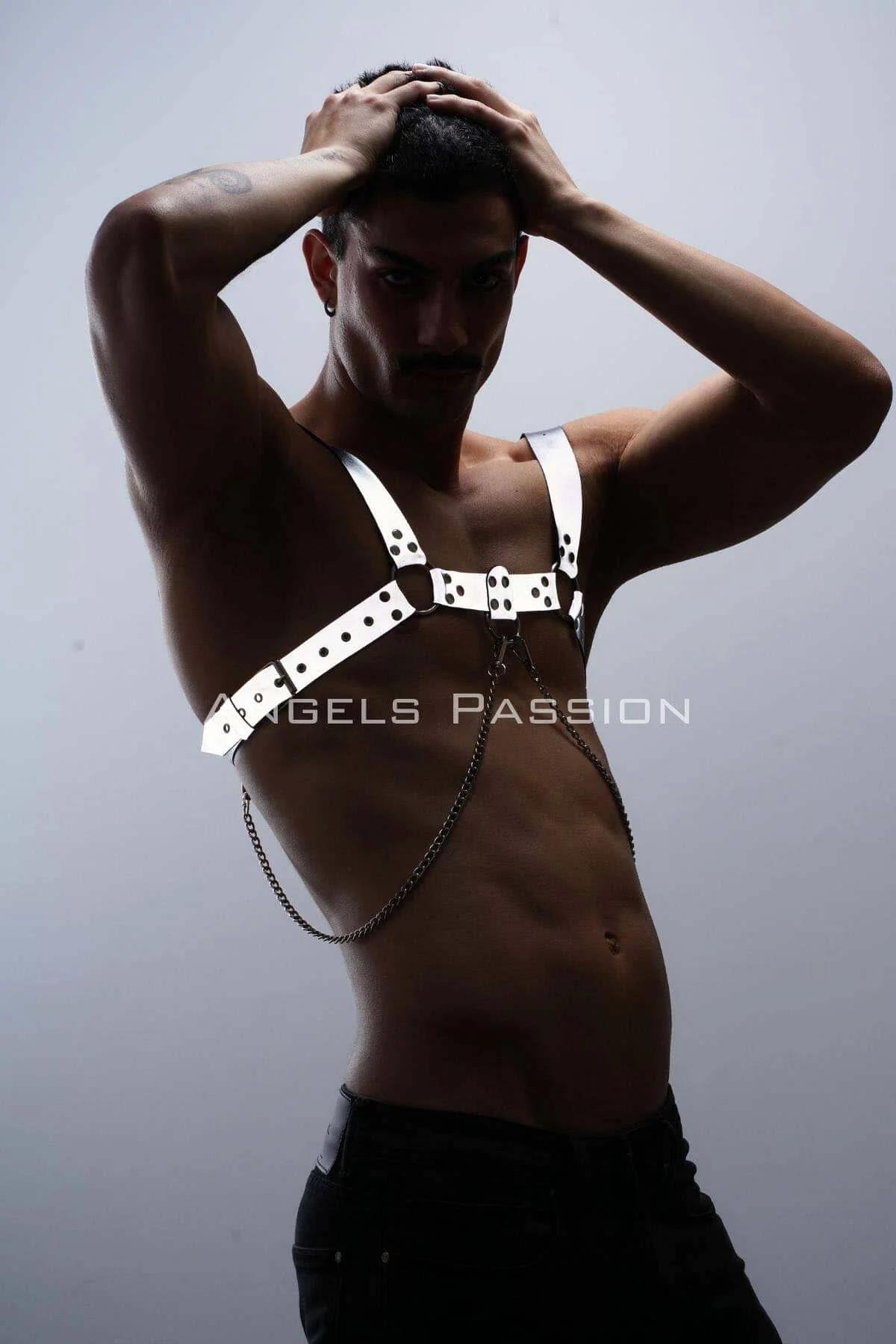 Reflective Chest Harness with Chain Detail