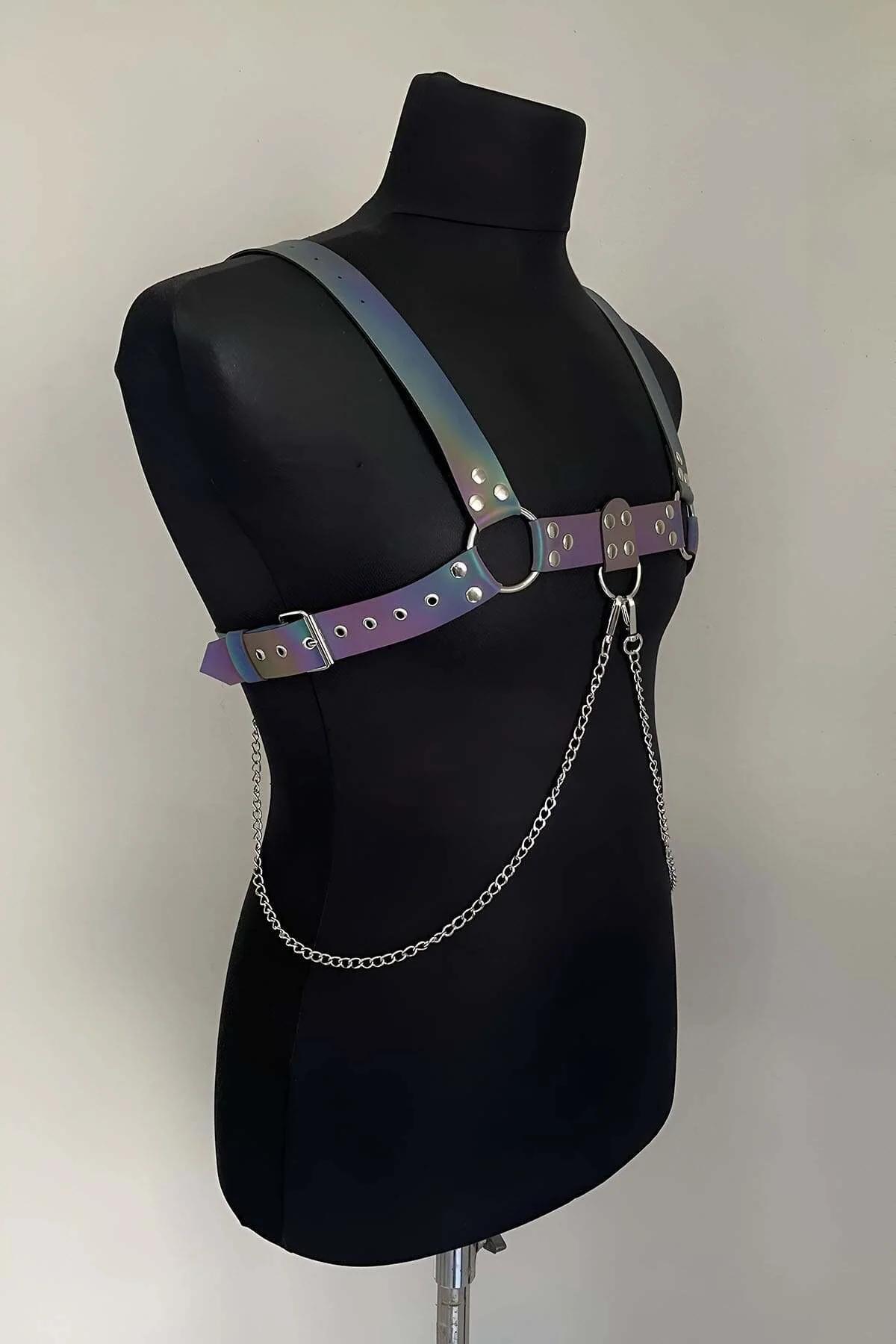 Rainbow Iridescent Body Harness with Chains
