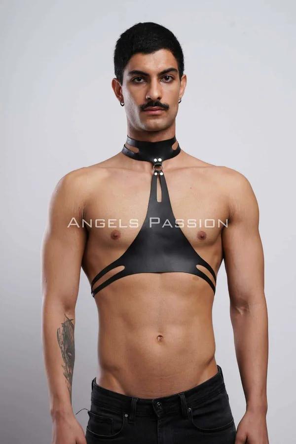 Faux Leather Harness with Collar & Chest Straps