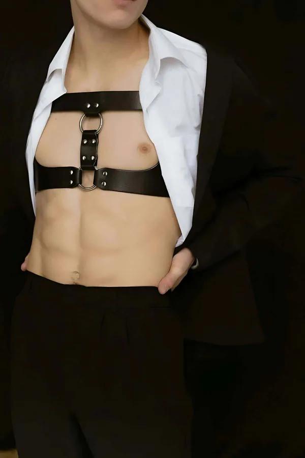 Black Faux Leather O-Ring Chest Harness