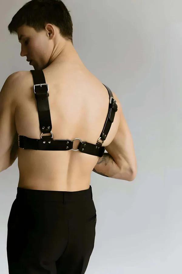 Black Faux Leather O-Ring Chest Harness